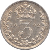 1892 MAUNDY THREEPENCE ( EF ) - Maundy Coins - Cambridgeshire Coins