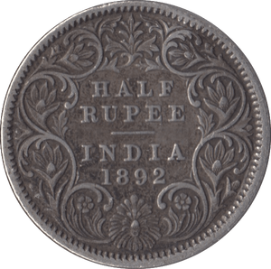 1892 SILVER INDIA HALF RUPEE - WORLD COINS - Cambridgeshire Coins