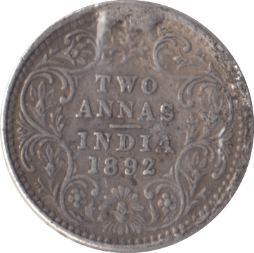 1892 SILVER INDIA TWO ANNAS - SILVER WORLD COINS - Cambridgeshire Coins