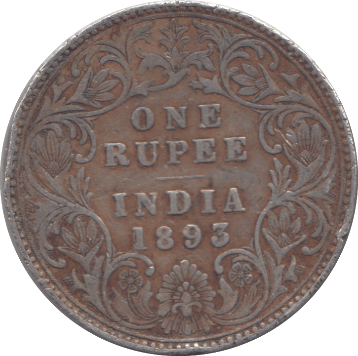 1893 INDIAN SILVER ONE RUPEE - SILVER WORLD COINS - Cambridgeshire Coins