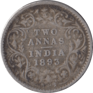 1893 SILVER INDIA TWO ANNAS - SILVER WORLD COINS - Cambridgeshire Coins