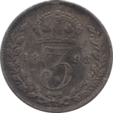 1893 SILVER THREEPENCE ( FAIR ) - Threepence - Cambridgeshire Coins