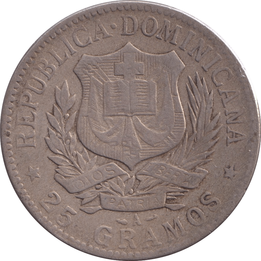 1897 SILVER 25 GRAMOS DOMINICAN REPUBLIC - SILVER WORLD COINS - Cambridgeshire Coins