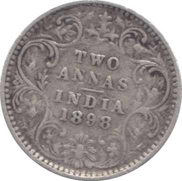 1898 INDIAN SILVER TWO ANNAS - SILVER WORLD COINS - Cambridgeshire Coins