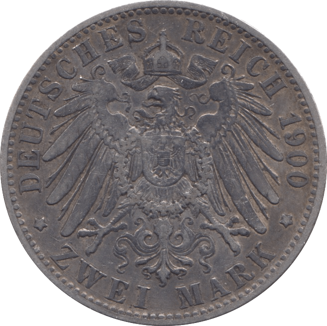 1900 GERMAN PRUSSIA SILVER 2 MARK - SILVER WORLD COINS - Cambridgeshire Coins