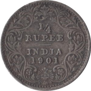 1901 INDIAN SILVER QUARTER RUPEE - SILVER WORLD COINS - Cambridgeshire Coins