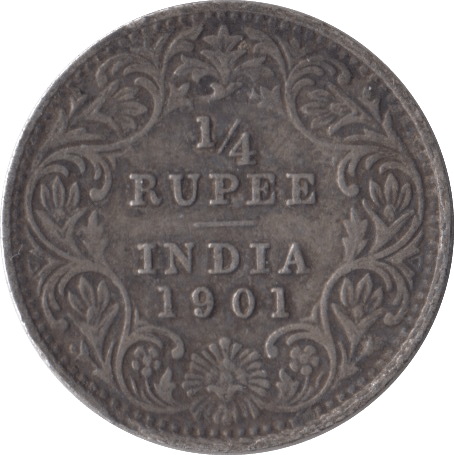 1901 INDIAN SILVER QUARTER RUPEE - SILVER WORLD COINS - Cambridgeshire Coins