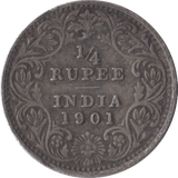 1901 INDIAN SILVER QUARTER RUPEE - SILVER WORLD COINS - Cambridgeshire Coins