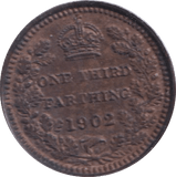 1902 ONE THIRD FARTHING ( EF ) - One Third Farthing - Cambridgeshire Coins