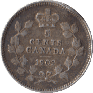 1902 SILVER FIVE CENTS CANADA - WORLD COINS - Cambridgeshire Coins