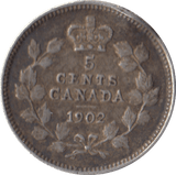 1902 SILVER FIVE CENTS CANADA - WORLD COINS - Cambridgeshire Coins