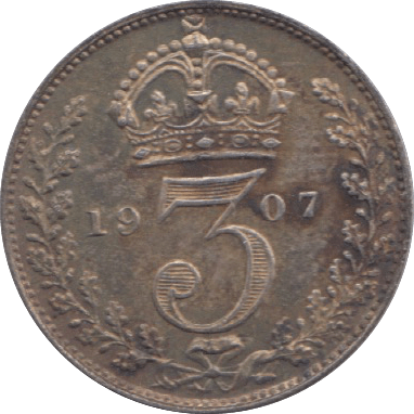 1907 MAUNDY THREEPENCE ( UNC ) 4 - Maundy Coins - Cambridgeshire Coins