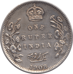 1908 INDIAN SILVER ONE RUPEE - SILVER WORLD COINS - Cambridgeshire Coins