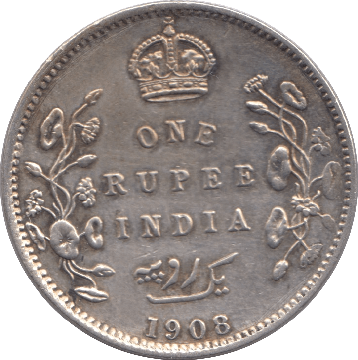 1908 INDIAN SILVER ONE RUPEE - SILVER WORLD COINS - Cambridgeshire Coins