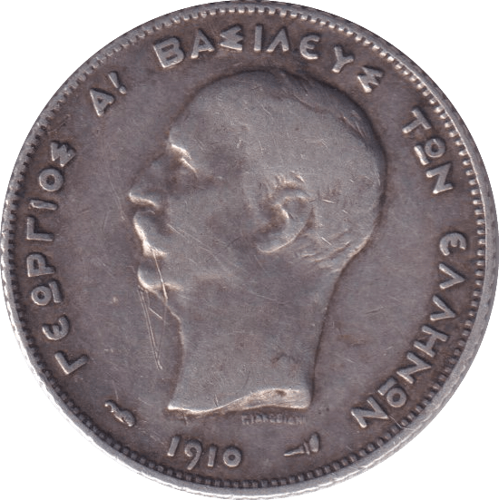 1910 SILVER 1 DRACHMA GREECE - SILVER WORLD COINS - Cambridgeshire Coins