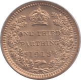 1913 ONE THIRD FARTHING ( BU ) - One Third Farthing - Cambridgeshire Coins