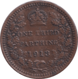 1913 THIRD FARTHING ( GVF ) - One Third Farthing - Cambridgeshire Coins