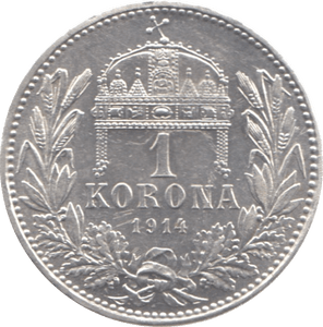 1914 HUNGARY SILVER ONE KORONA - SILVER WORLD COINS - Cambridgeshire Coins