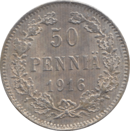 1916 50 PENNIA FINLAND RUSSIAN EMPIRE - WORLD SILVER COINS - Cambridgeshire Coins