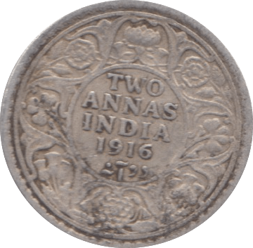 1916 SILVER TWO ANNAS INDIA - SILVER WORLD COINS - Cambridgeshire Coins