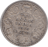 1916 SILVER TWO ANNAS INDIA - SILVER WORLD COINS - Cambridgeshire Coins