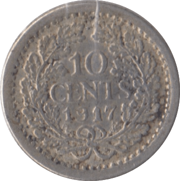 1917 SILVER 10 CENTS NETHERLANDS - SILVER WORLD COINS - Cambridgeshire Coins