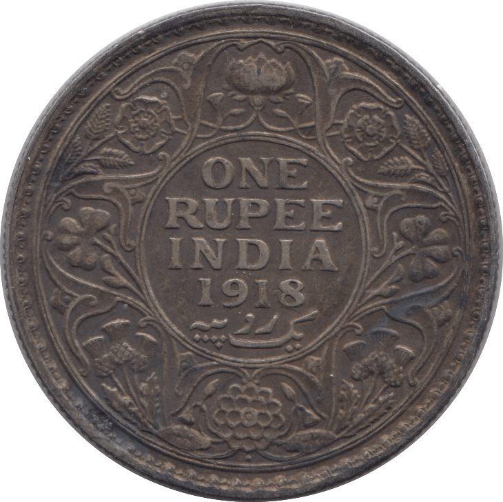 1918 INDIAN SILVER ONE RUPEE - SILVER WORLD COINS - Cambridgeshire Coins