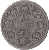 1918 INDIAN SILVER QUARTER RUPEE - SILVER WORLD COINS - Cambridgeshire Coins