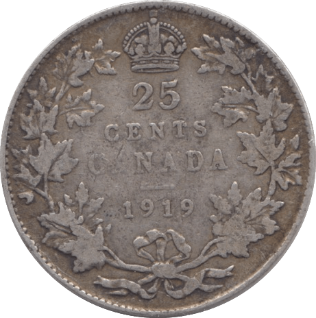 1919 SILVER CANADA 25 CENTS - SILVER WORLD COINS - Cambridgeshire Coins