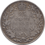 1919 SILVER CANADA 25 CENTS - SILVER WORLD COINS - Cambridgeshire Coins