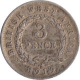 1919 SILVER THREE PENCE BRITISH WEST AFRICA - WORLD COINS - Cambridgeshire Coins