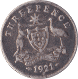 1921 AUSTRALIAN SILVER THREEPENCE - SILVER WORLD COINS - Cambridgeshire Coins