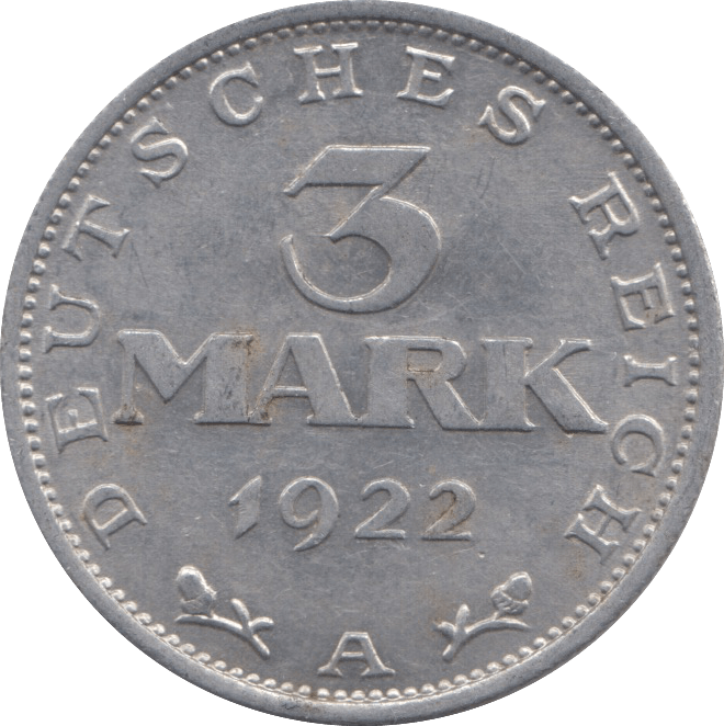 1922 3 MARK GERMANY - WORLD COINS - Cambridgeshire Coins