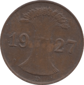 1927 ONE REICHSPFENNIG GERMANY - WORLD COINS - Cambridgeshire Coins