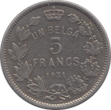 1931 BELGIUM 5 CENTIMES - SILVER WORLD COINS - Cambridgeshire Coins