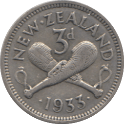 1933 THREE PENCE NEW ZEALAND SILVER - SILVER WORLD COINS - Cambridgeshire Coins