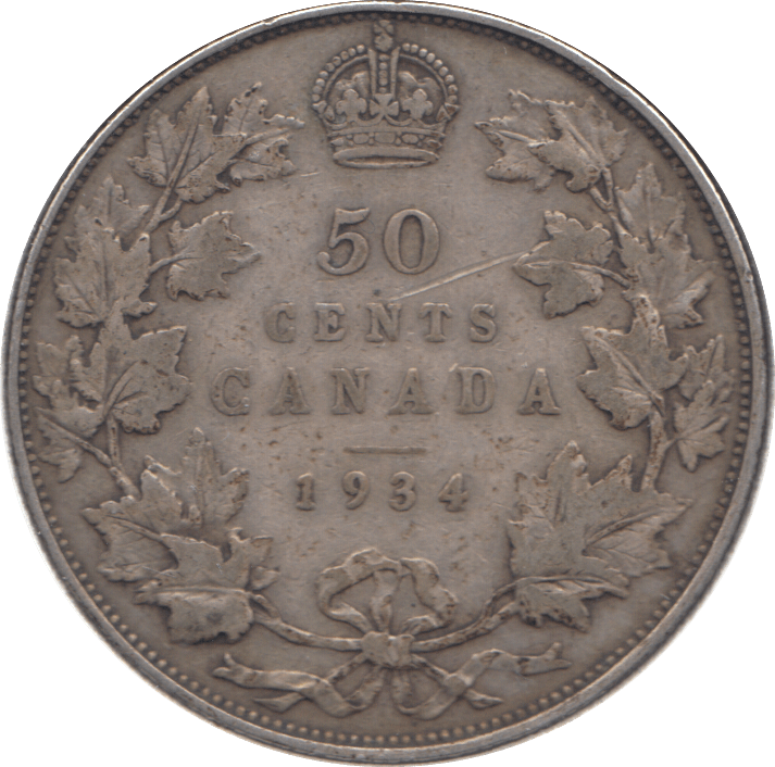 1934 SILVER FIFTY CENTS CANADA - WORLD SILVER COINS - Cambridgeshire Coins