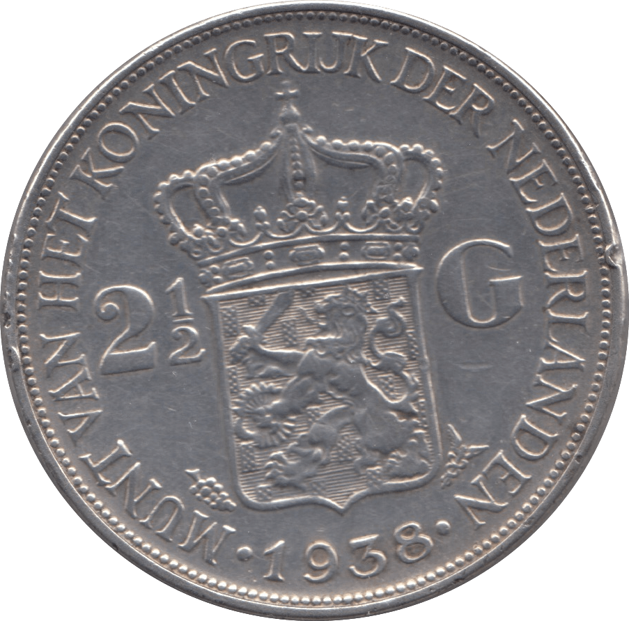 1938 SILVER 2 1/2 GULDEN NETHERLANDS - SILVER WORLD COINS - Cambridgeshire Coins