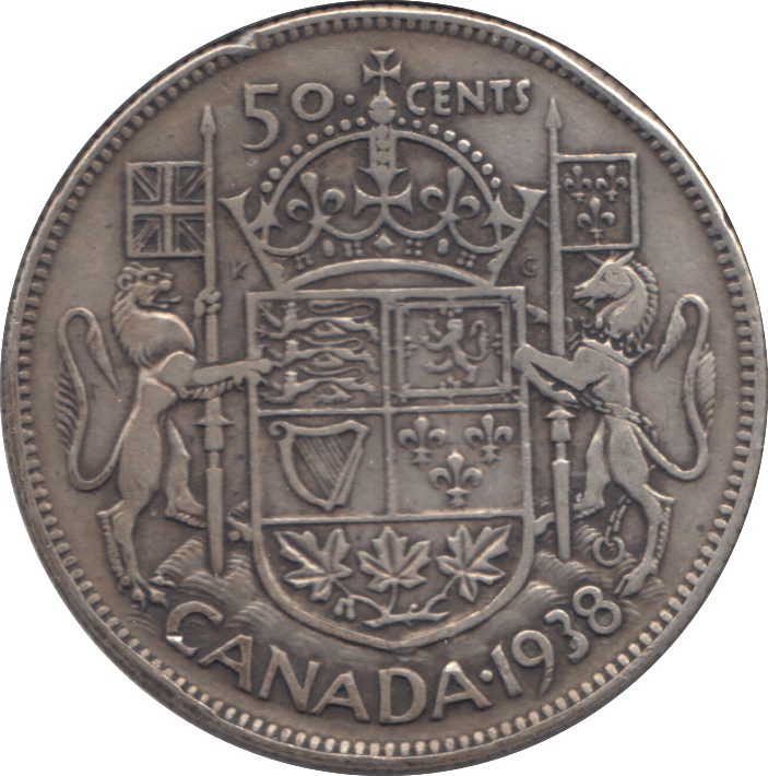 1938 SILVER FIFTY CENTS CANADA - WORLD SILVER COINS - Cambridgeshire Coins