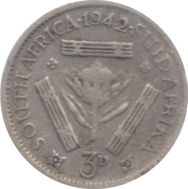 1942 SOUTH AFRICA SILVER THREEPENCE - SILVER WORLD COINS - Cambridgeshire Coins