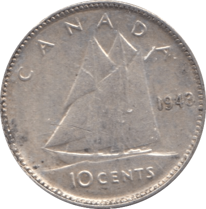 1943 SILVER 10 CENTS CANADA - SILVER WORLD COINS - Cambridgeshire Coins