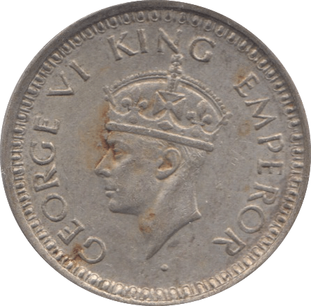 1943 SILVER 1/4 RUPEE INDIA - SILVER WORLD COINS - Cambridgeshire Coins