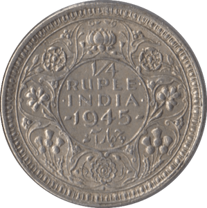 1945 SILVER 1/4 RUPEE INDIA - SILVER WORLD COINS - Cambridgeshire Coins