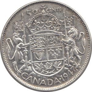 1947 SILVER FIFTY CENTS CANADA - WORLD SILVER COINS - Cambridgeshire Coins