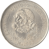1952 SILVER FIVE PESO MEXICO - WORLD COINS - Cambridgeshire Coins