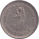 1957 THREE PENCE RHODESIA AND NYASALAND - WORLD COINS - Cambridgeshire Coins