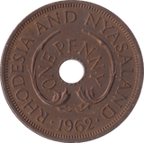 1962 PENNY RHODESIA AND NYASALAND - WORLD COINS - Cambridgeshire Coins