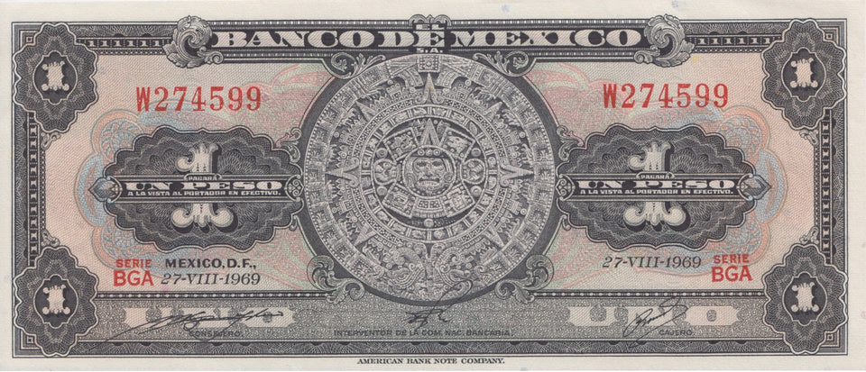 1969 ONE PESO BANKNOTE MEXICO REF 907 - World Banknotes - Cambridgeshire Coins