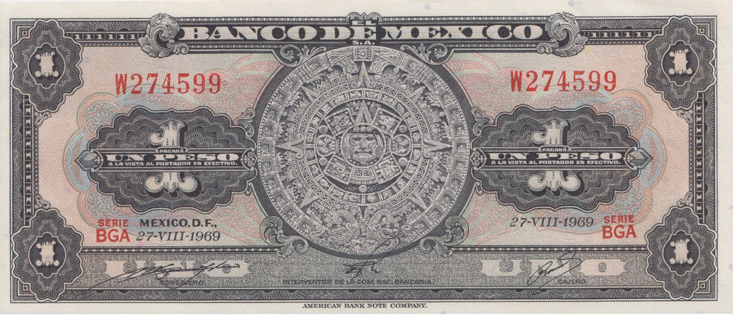 1969 ONE PESO BANKNOTE MEXICO REF 907 - World Banknotes - Cambridgeshire Coins