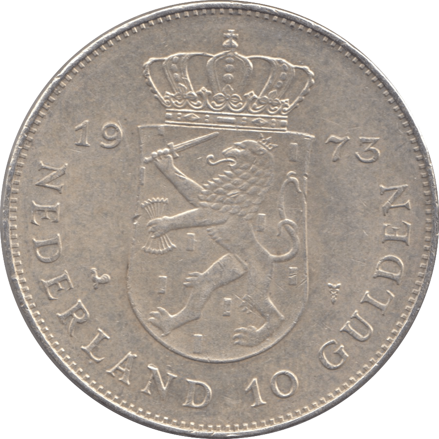 1973 SILVER 10 GULDEN NETHERLANDS 1 - SILVER WORLD COINS - Cambridgeshire Coins